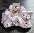 Ensemble chouchou et boucles d'oreilles | Hiboux | Neuf