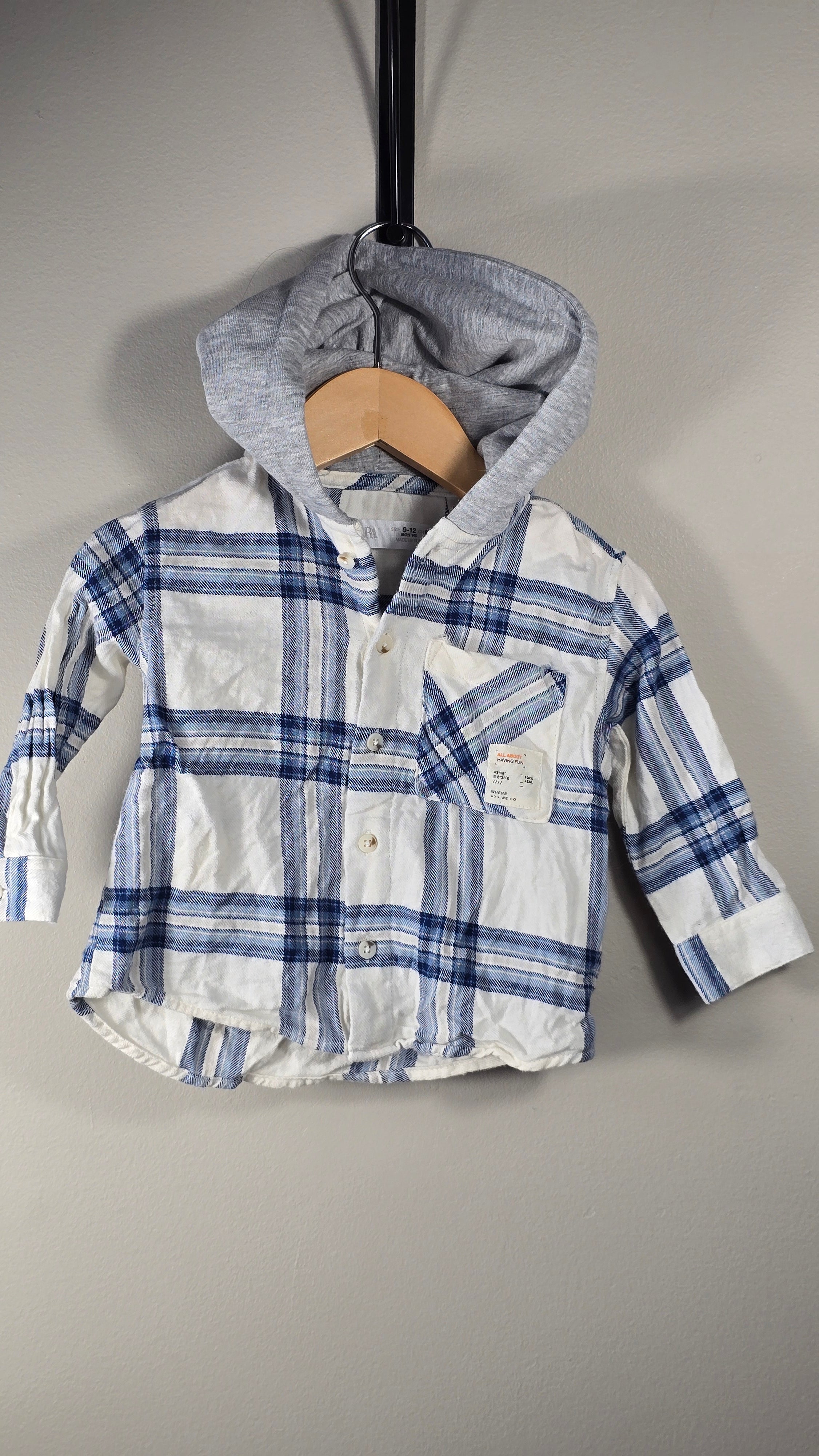 Chemise à carreaux à capuche Zara 9-12 mois