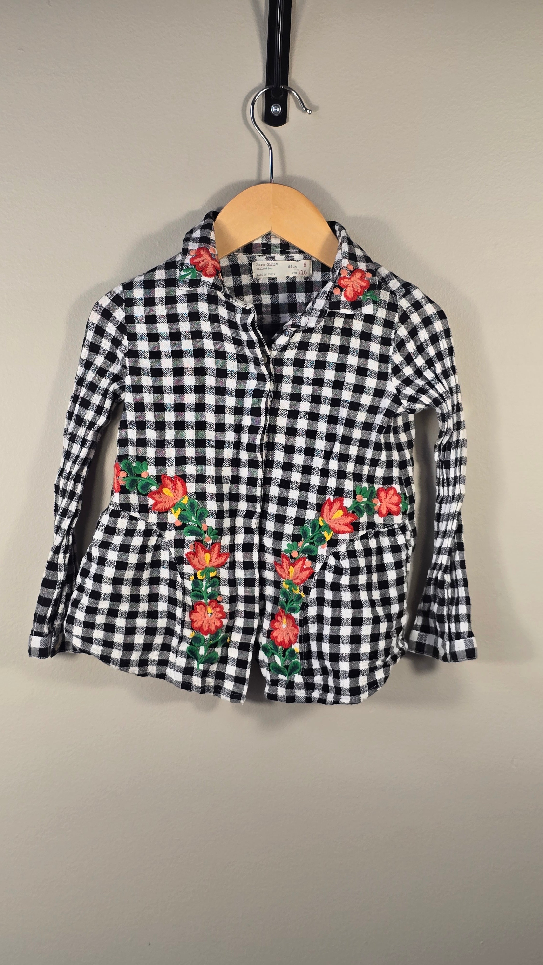 Chemise à carreaux et broderies florales Zara 5T