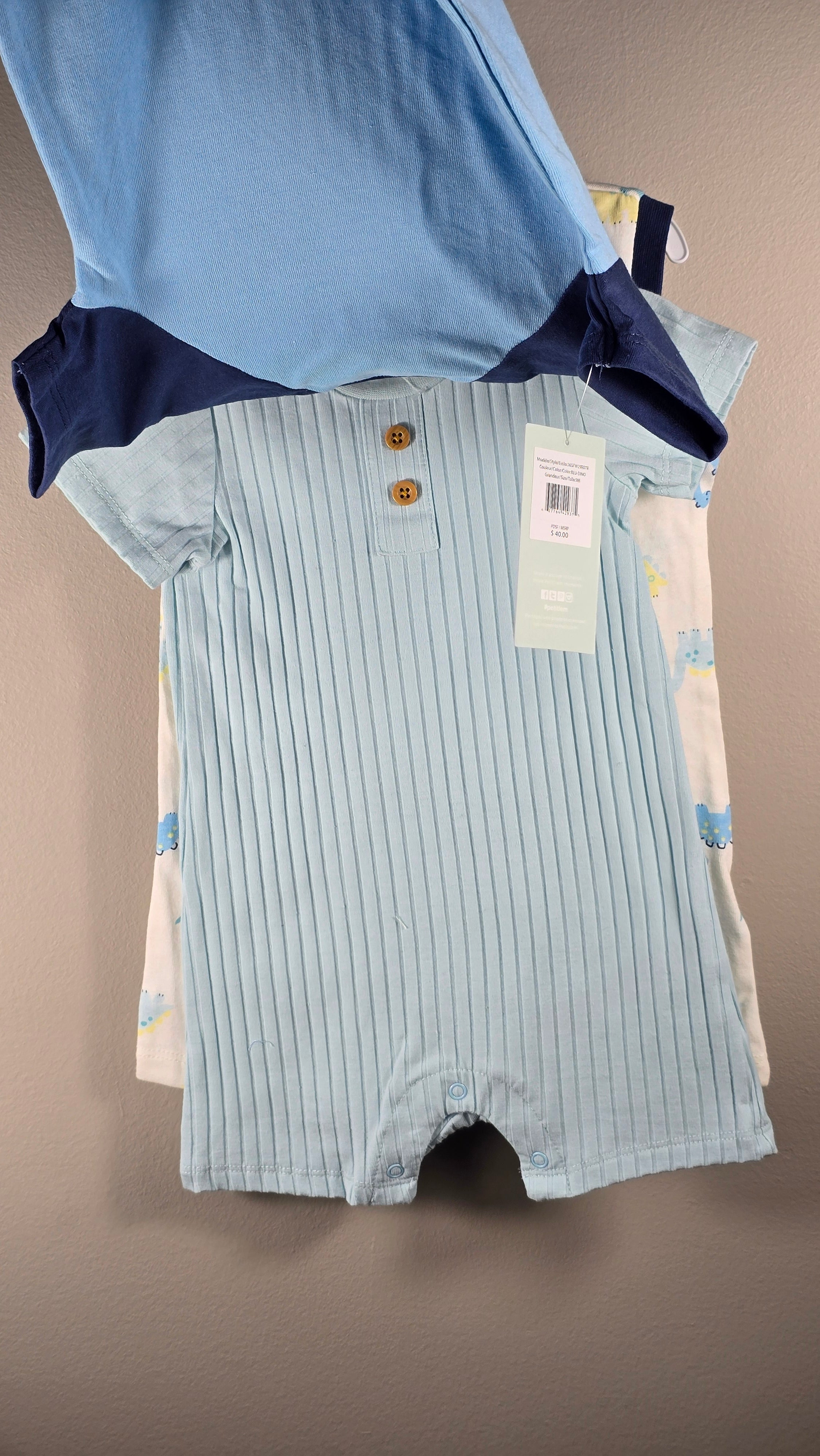 *Neuf Ensemble de 3 barboteuses dino | PL Baby | 9 mois