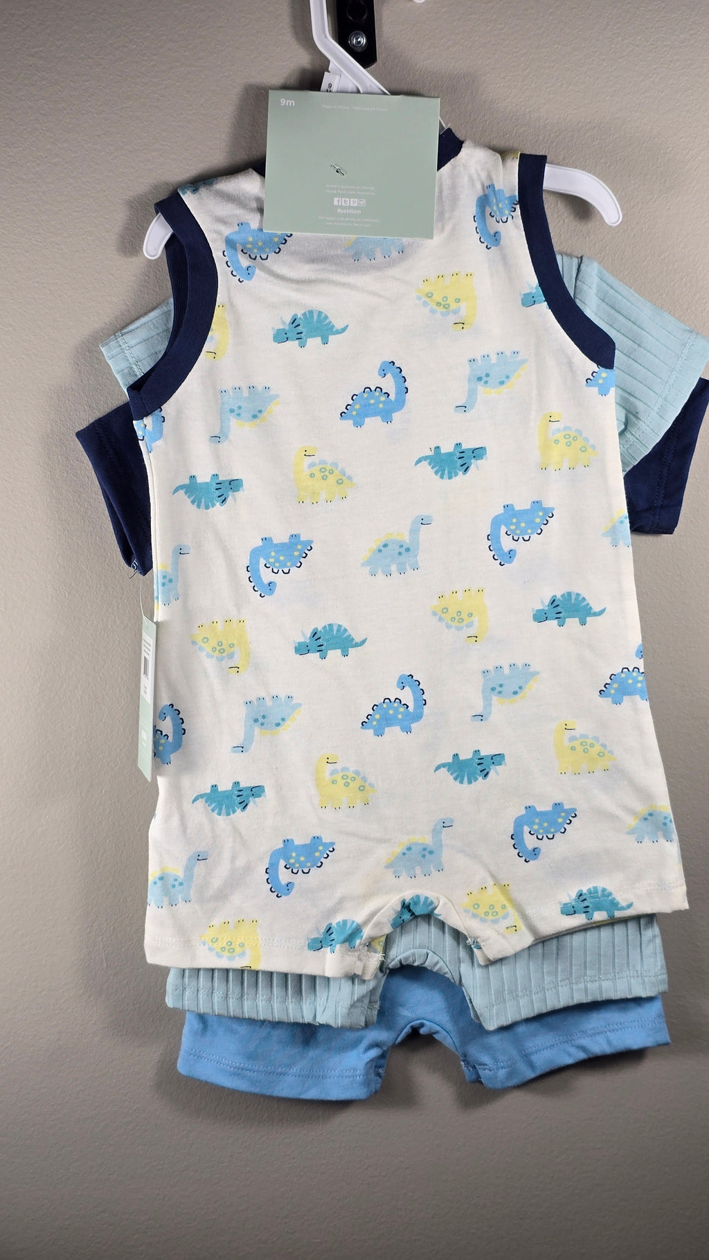 *Neuf Ensemble de 3 barboteuses dino | PL Baby | 9 mois