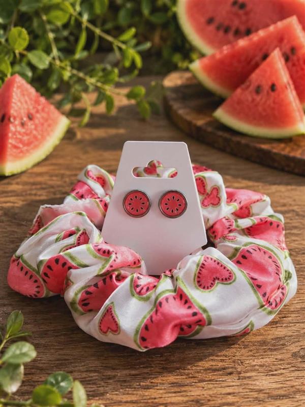 Ensemble chouchou et boucles d'oreilles | Melon d'eau | Neuf