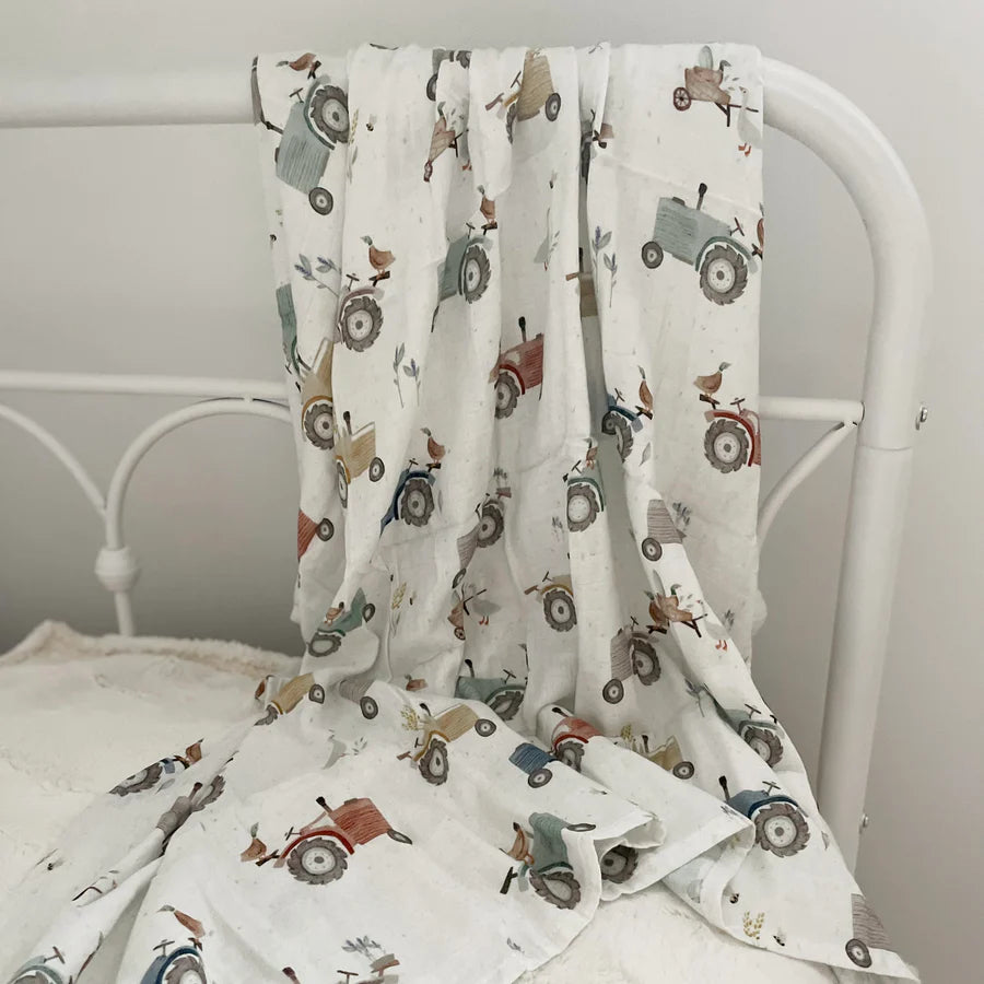 Mousseline en bambou & coton Création Jade - Tracteurs