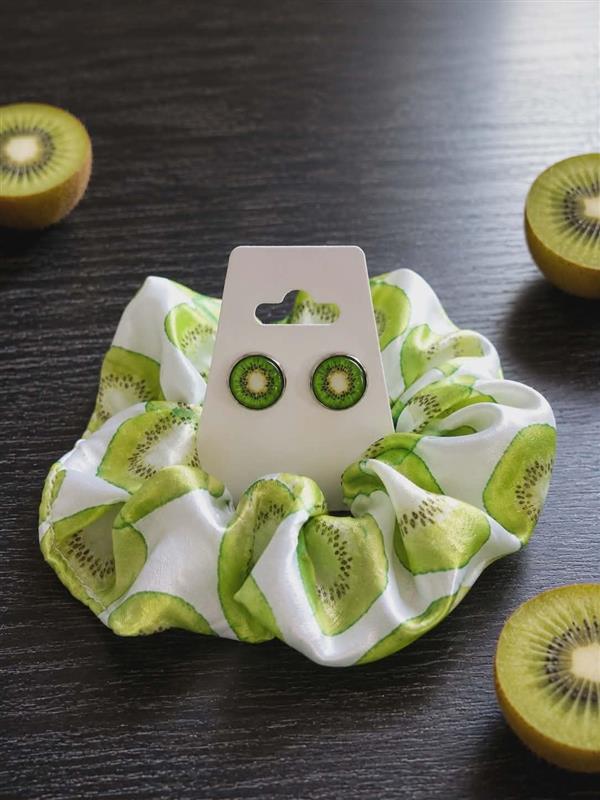 Ensemble chouchou et boucles d'oreilles | Kiwi | Neuf