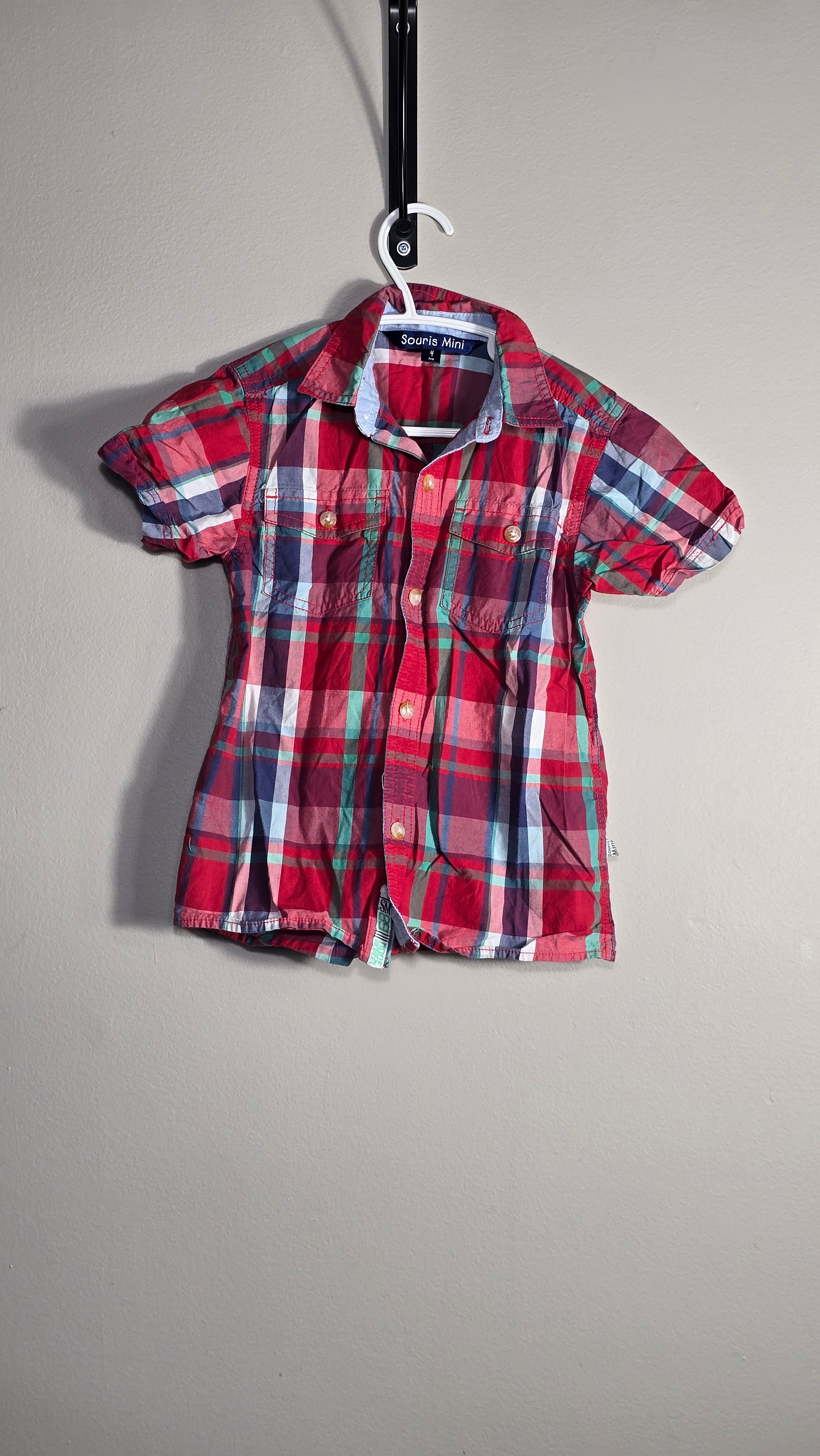 Chemise à carreaux à manches courtes | Souris Mini | 4T *Voir dos