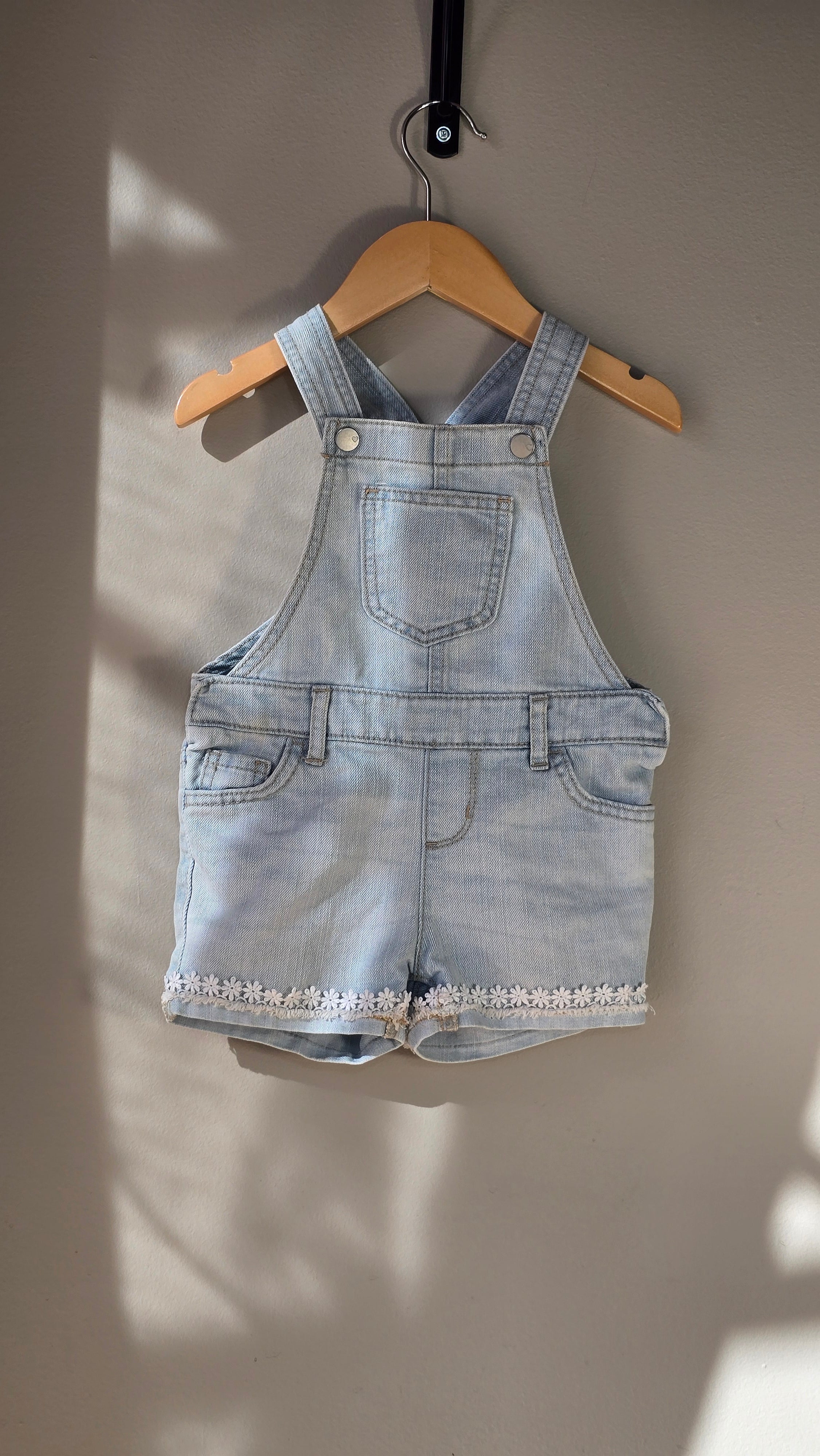 Lace-trim denim shortall | Children's Place | 2T *small stains on the backside