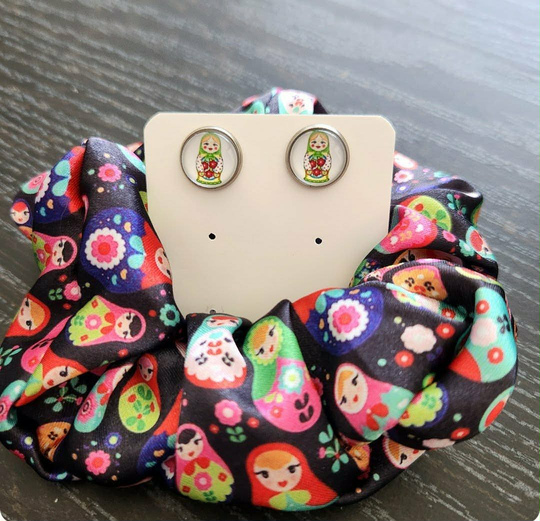 Ensemble chouchou et boucles d'oreilles *Neuf*
