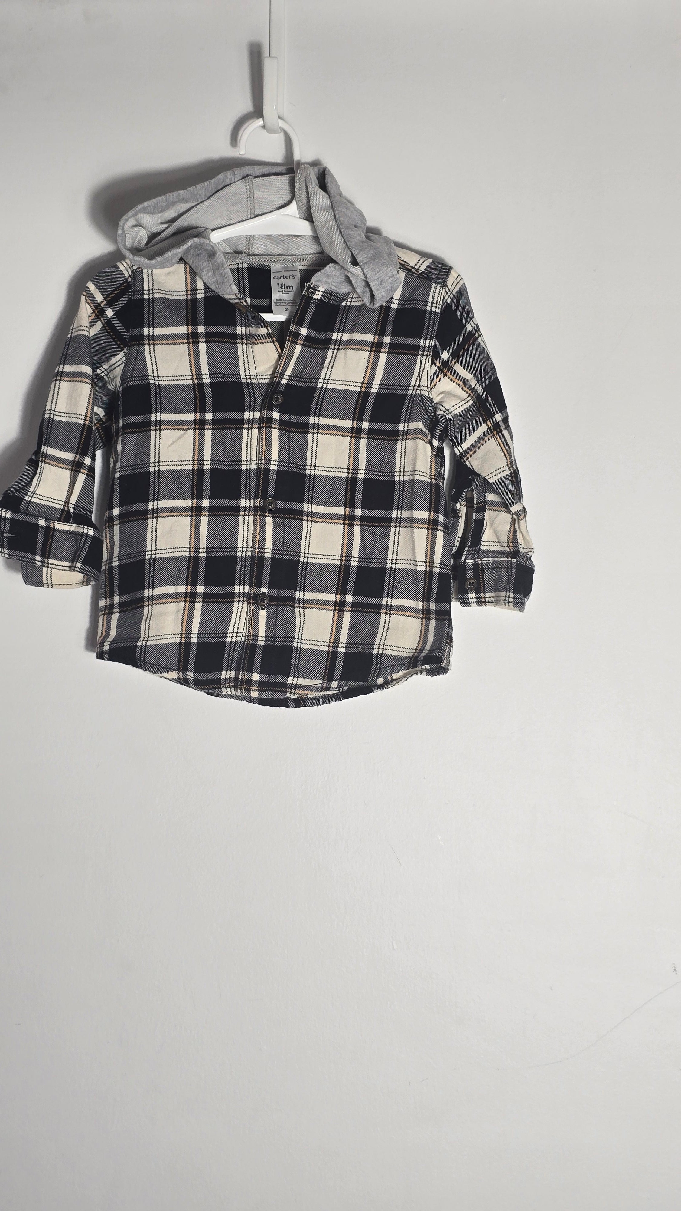 Chemise à carreaux en flanette capuche en molleton | Carter's | 18 mois