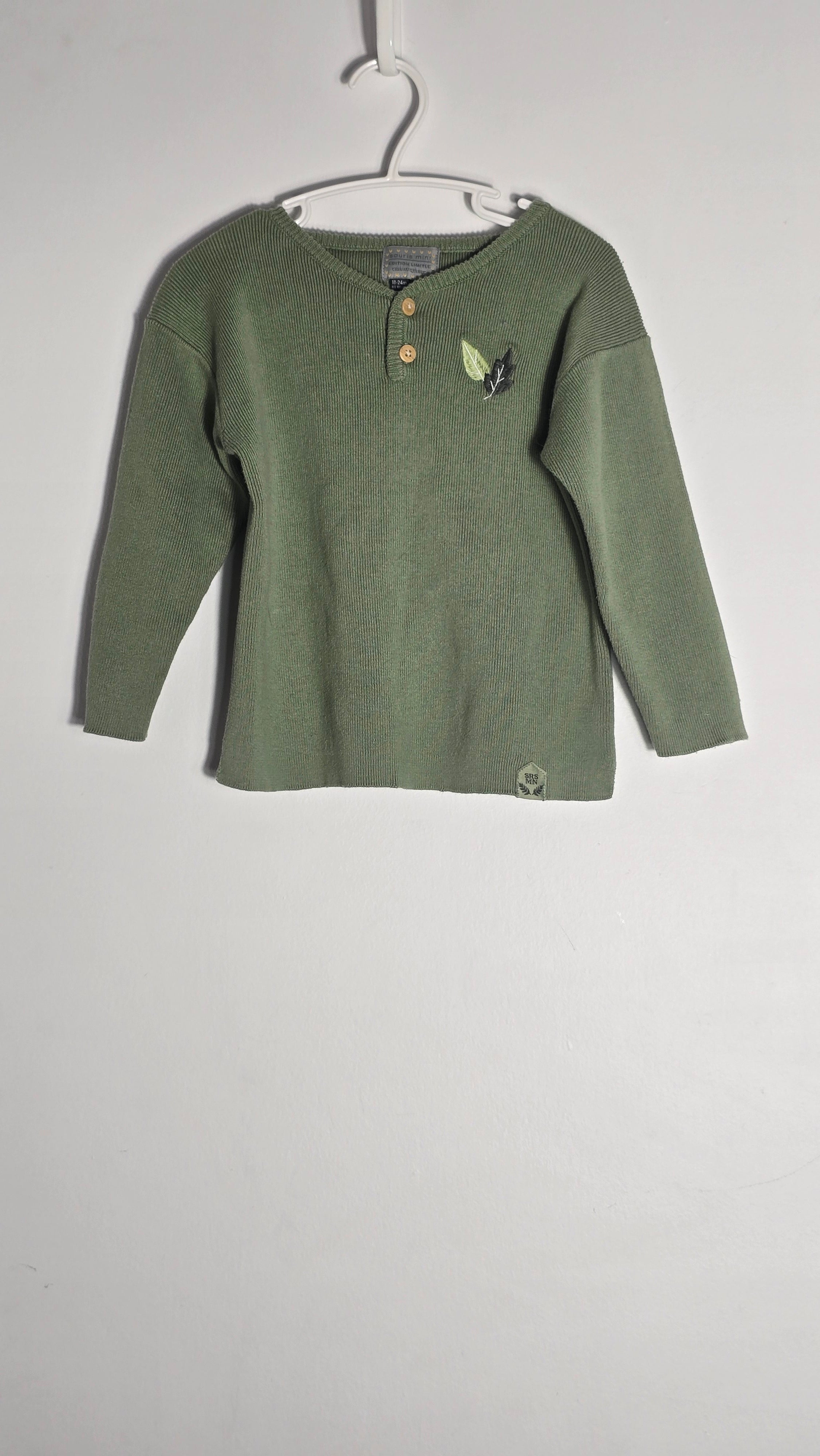 Pull 100% coton - feuilles | Souris Mini | 18-24 mois