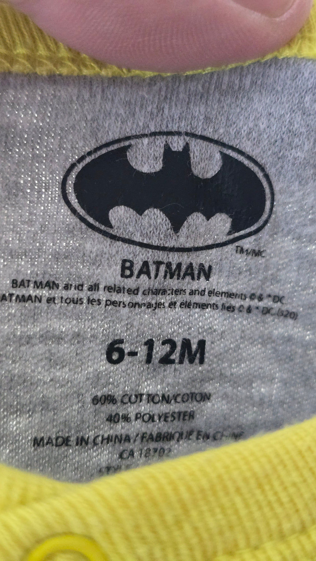 Pyjama à boutons Batman 6-12 mois