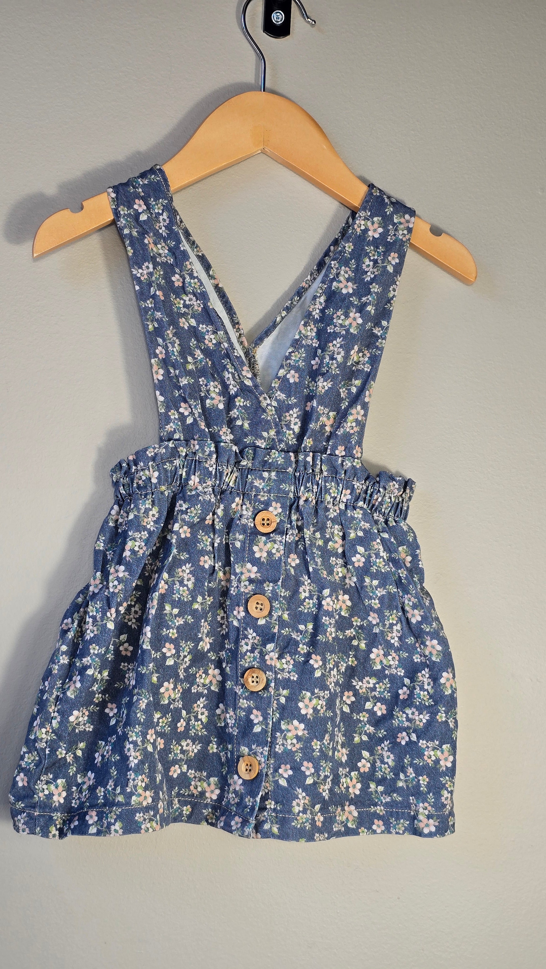 Floral Denim Pinafore Dress | Zara | 18-24 months